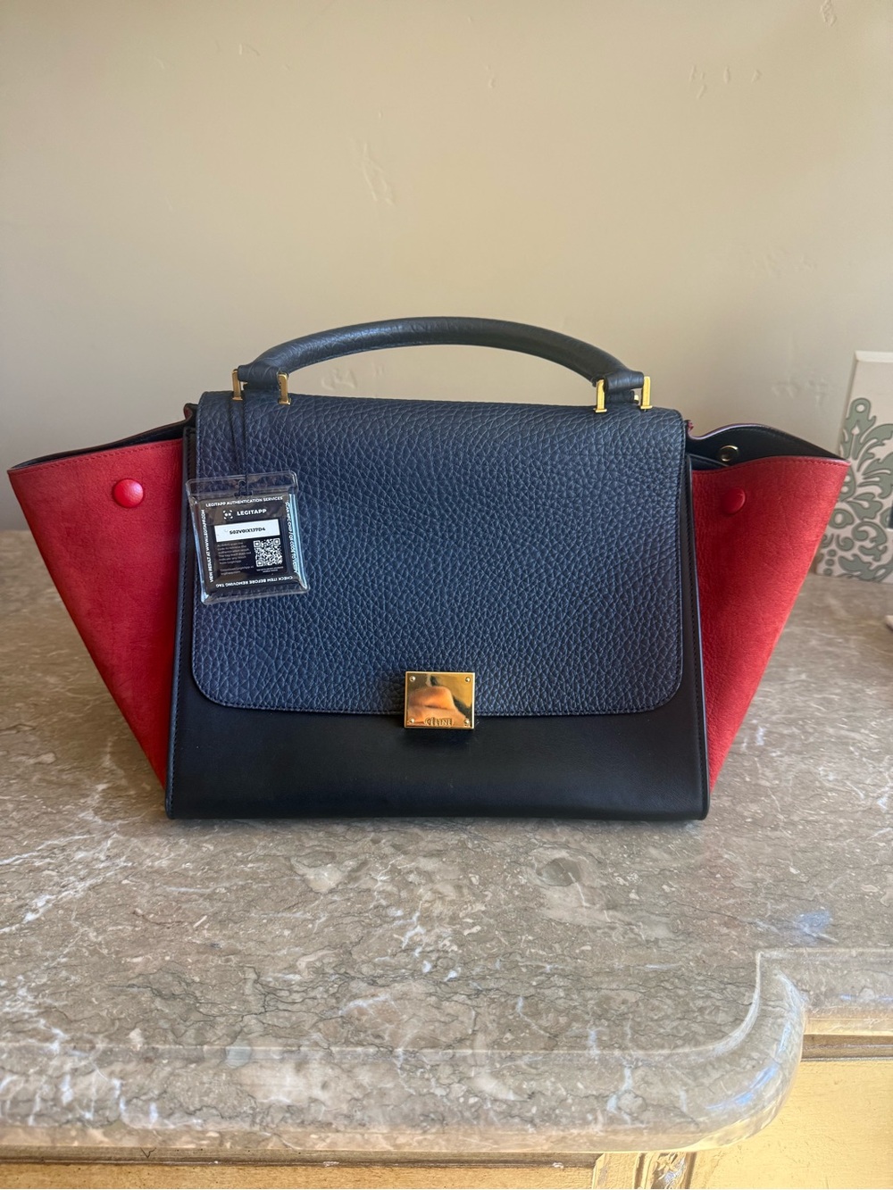 Celine Top Handle Bag in Black, Navy & Red with COA Authentic!!